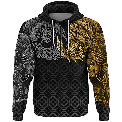 Pull à capuche Ravens motif 3D ne ternit pas sweat grand confort style nordique 4XL