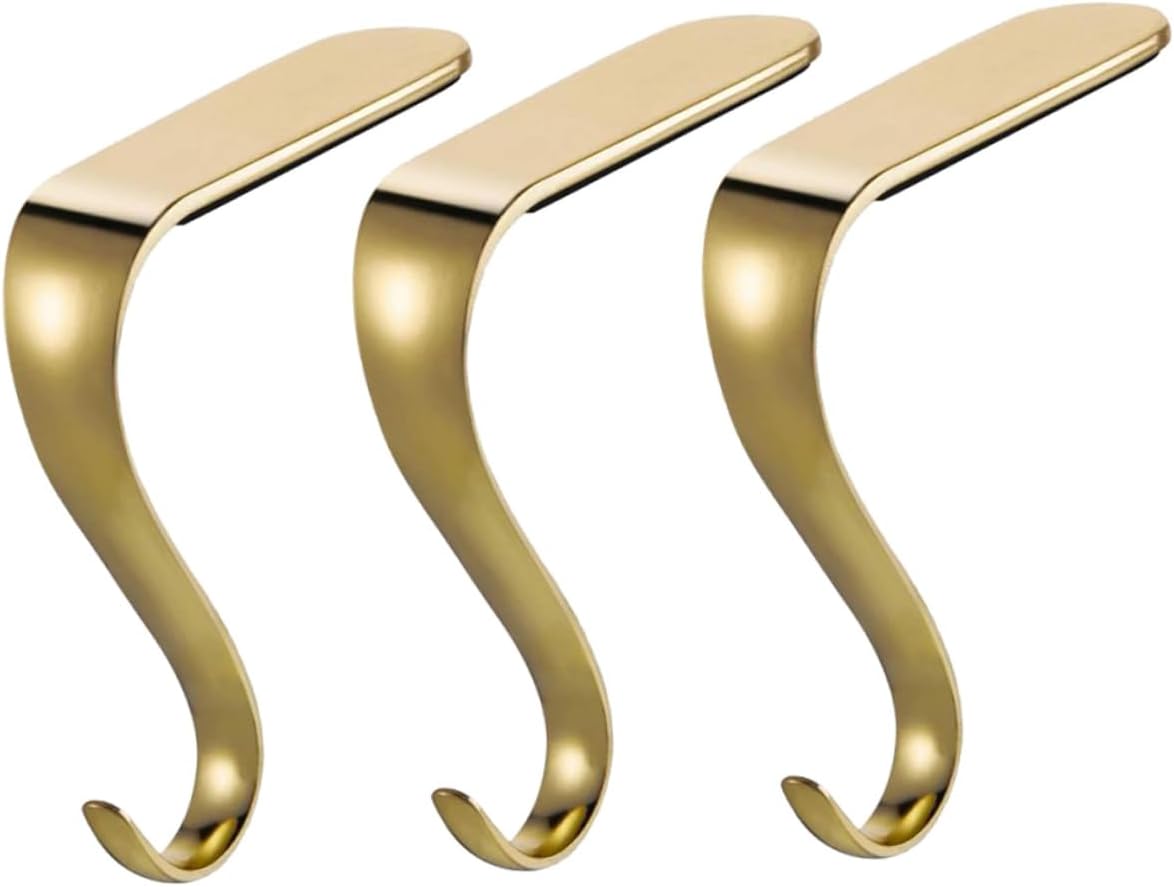 Mikinona 3pcs Hook up Adjustable Stocking Hooks Mantel Stocking Hangers Hooks Christmas Stocking Hanger Mantel Garland Clips Christmas Hook Gold Decor Golden Zinc Alloy