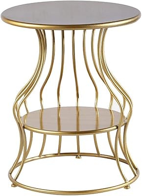 ZHIRONG Nordic Modern Golden Metal Small Round Table Living Room Sofa Side Table Coffee Table Bedroom Bedside Table Corner Table, 46x60CM