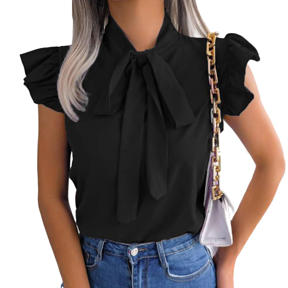 BKEPDY Camisetas Manga Corta Mujer Blusas Mujer Verano Camisetas Mujer Elegantes Blusa Color Sólido Pajarita Top Encantador Camisa de Corta Mangas