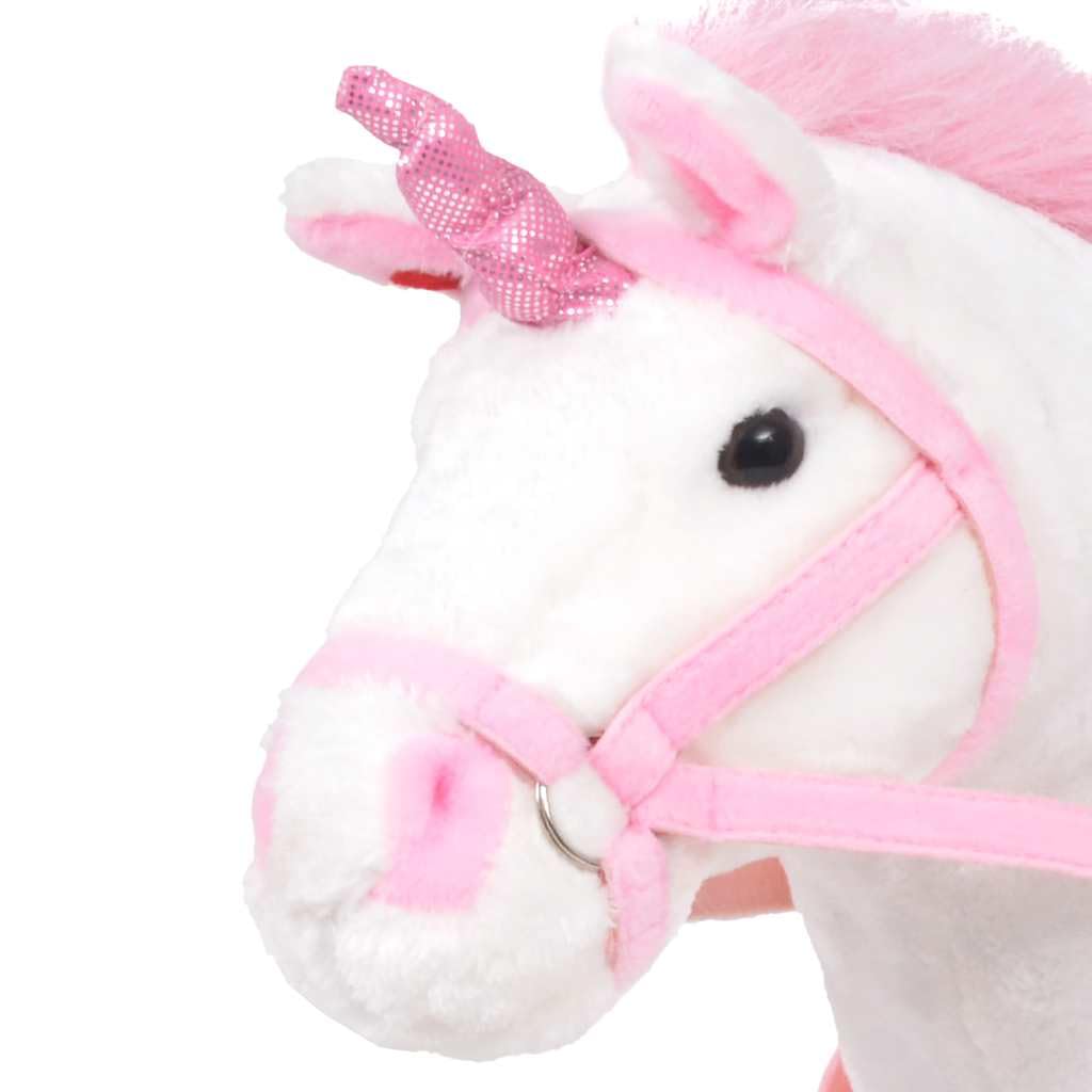 Plueschtier Einhorn stehend weiss rosa XXL mit Sound Funktion, Sattel und Zuegel, 71 x 62 cm, belastbar bis 100 kg, fuer Kinder ab 36 Monaten, Kuscheltier fuer Rollenspiel