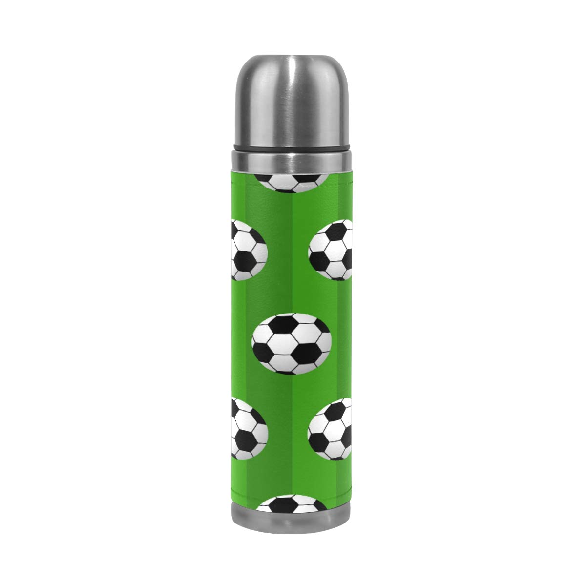 Taza de viaje de acero inoxidable con aislamiento al vacío, doble pared, a prueba de fugas, botella de fútbol, personalizada, con impresión personalizada, de piel auténtica, 500 ml