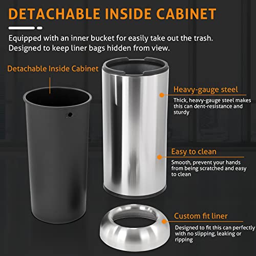 Wichemi Trash Can Outdoor Indoor Garbage Enclosure, Commercial Trash Bin With Lid Open Top Inside Cabinet Large Garbage Can Stainless Steel Industrial Waste Container (Silver) #TOP2