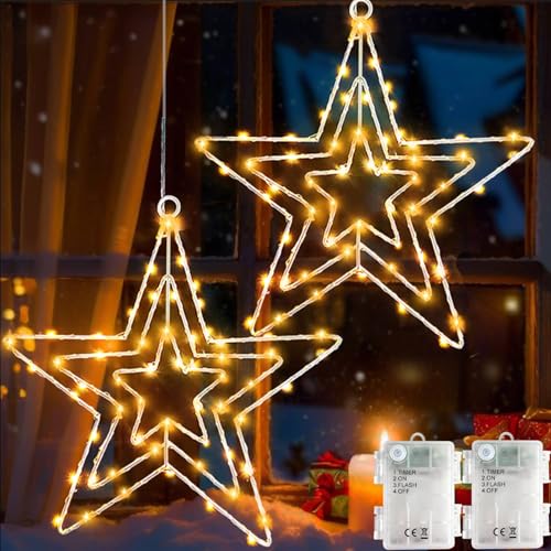 Redefun Weihnachten Fenster Lichterkette, 2 Stück 75 LED Weihnachten...