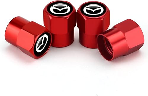 Hisport Hex 016 - Tapones universales para válvula de neumático de automóvil, 4 unidades, color rojo, accesorios para Mazda