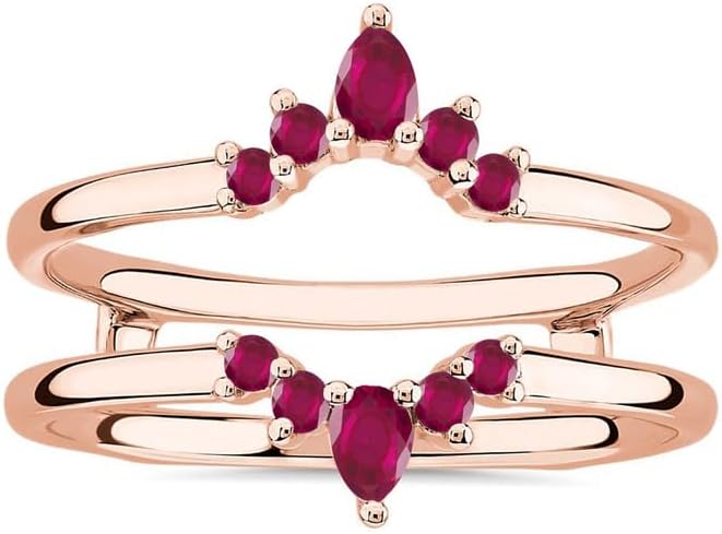 Red Ruby Crown Shaped Enhancer Guard For Women, 14k Gold Finish Ruby Wrap Ring, Engagement Ring