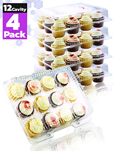 Chefible 12 Compartment Plastic Disposable Cupcake Container, Takeout Container, Cupcake Carrier - Set