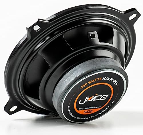 Juice Car Audio S520 5 Inch 13cm 2-Way Coaxial Car Door or Parcel Shelf Speaker Upgrade, Efficient Power Handling, 250 Watts Peak Power, Black
