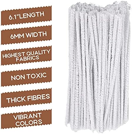 100 Pack White Pipe Cleaners Flexible Strong Suitable for Smoking Pipe, DIY Crafts, Long Pipe Cleaners