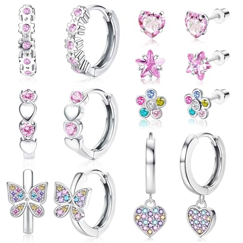 Image of Hypoallergenic Earrings for Girls Women Surgical Stainless Steel Screw Back Earrings Hoop Earring for Sensitive Ears Cute Kids Toddler Earring Jewelry