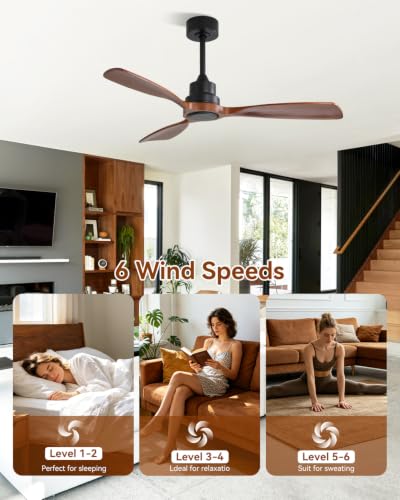 Image of Sofucor 48 Inch Wood Ceiling Fan No Light with Remote, Modern, 3 Blades