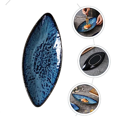 Plato de cerámica azul para sushi miniatura 7