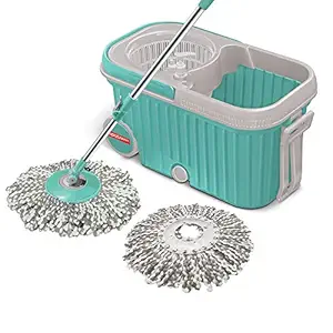 Spotzero by Milton Elite Spin Mop with Bigger Wheels and Plastic Auto Fold Handle for 360 Degree Cleaning (Aqua Green, Two Refills)