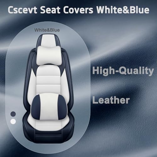 Image of Luxury Seat Covers for Subaru Outback 2006-2024,2PCS Nappa Leather Car Seat Covers,Waterproof Seat Protectors Auto Seat Covers,Breathable Nonslip Interior Cover Seats for Cars(Blue and White)