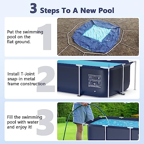 Above Ground Swimming Pool, Jhunswen 8.3Ft X 5Ft X 26In Outdoor Rectangular Steel Frame Pool For Adults Family, Grande Splash Square Pool For Kids, Easy Setup Pool With Repair Kit (No Filter Pump) #TOP5
