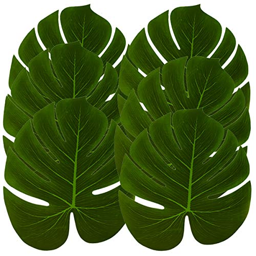 Hopeak Artificial Palm Leaves 24 Pieces Large Palm Leaves for Hawaiian Luau Party Jungle Beach Theme Party Birthday Table and Wall Decorations