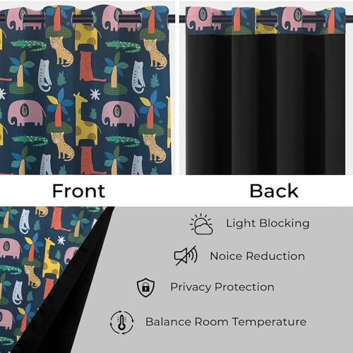 Image of BFAM Blackout Curtains Double Layer with Black Liner ? 100% Room Darkening, Thermal Insulated, Noise Reducing, Cute Animal & Rainbow Prints, Eyelet Curtains for Bedroom & Living Room 12 Ft - Set of 1