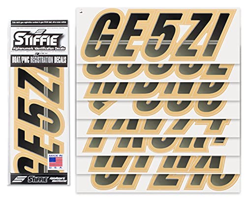 Image of STIFFIE Techtron Black /Tan 3 inch Boat & PWC Registration Decals • Numbers Letters Stickers