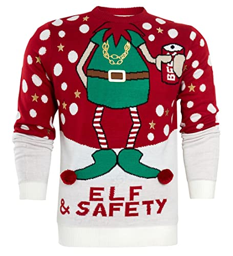 Image of Mens Christmas Jumper Red Elf Xmas Santa Size XS S M L XL Green Novelty