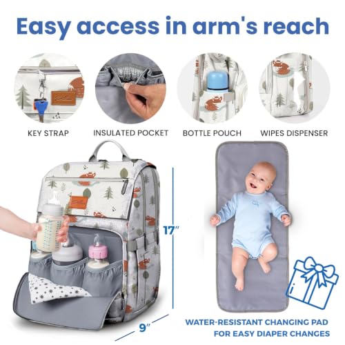 Image of PILLANI Baby Diaper Bag Backpack - Baby Bag for Boys & Girls, Toddler Backpack, Large Capacity Travel Diaper Bags w /Changing Pad, Waterproof Diaper Backpack - Best Shower Gifts for Boys - Baby Stuff