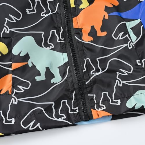 Kids Dinosaur Graphic Hooded Jacket Little Boys Waterproof Windbreaker Outerwear for Outdoor Activities 1-8Y4