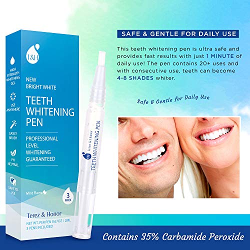 Teeth Whitening Pen - Removes Years of Stains Caused by Coffee, Wine, Smoking, Travel-Friendly - 3 Pens