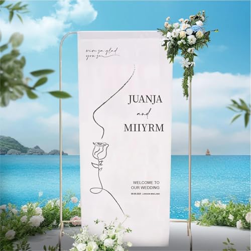 Letrero de bienvenida para boda en tela blanca de 70 x 200 cm para exterior
