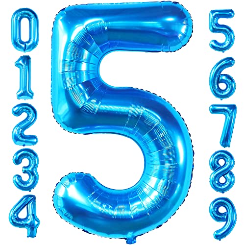 Huge, Blue Number 5 Balloon - 40 Inch | Blue 5 Balloon Number, 5Th Birthday Decorations For Boys | Five Balloon, Baby Shark Balloons | Baby Shark Birthday Decorations | Under The Sea Party Decorations #TOP27