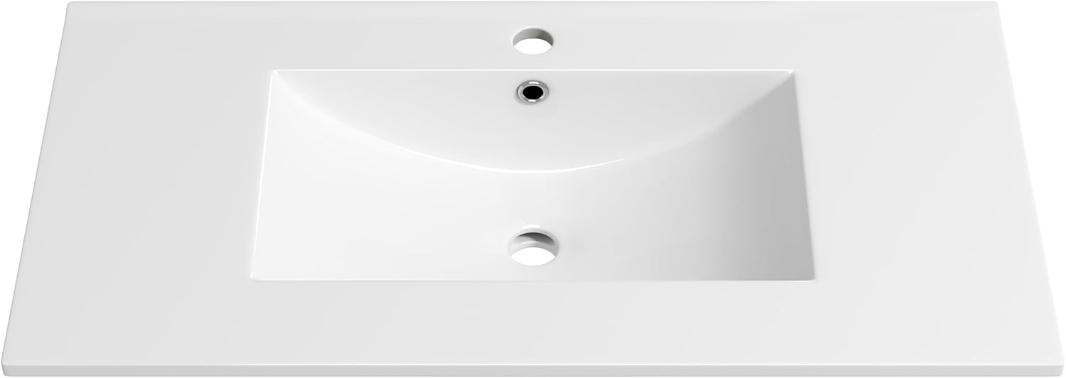 Eridanus 36"x18¼" Bathroom Vessel Sink, Ceramic Bathroom Vanity Sink Top with Overflow, Drop in Bathroom Sink Rectangle, Convenient for Storing Personal Items - Glossy White