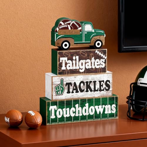 4 Pcs Football Table Decorations Football Tiered Tray Decor Rustic Wooden Block Signs Farmhouse Tabletop Centerpieces for Bedroom Shelf Desk Party Decor and Coach Gifts - Image 6