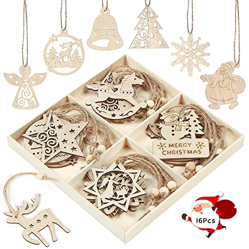 Holz Weihnachtsdeko Anhänger 16 Stück, Weihnachten Holzanhänger,...