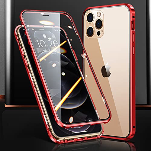 Couvercle objectif et étui magnétique iPhone 13 Mini rouge verre double face métal
