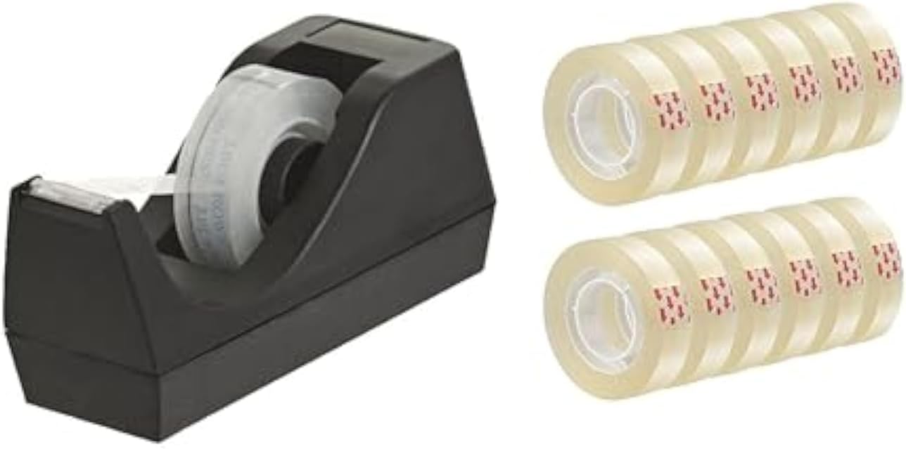 Tape Dispenser (Black+ 12 Roll Clear Tape)