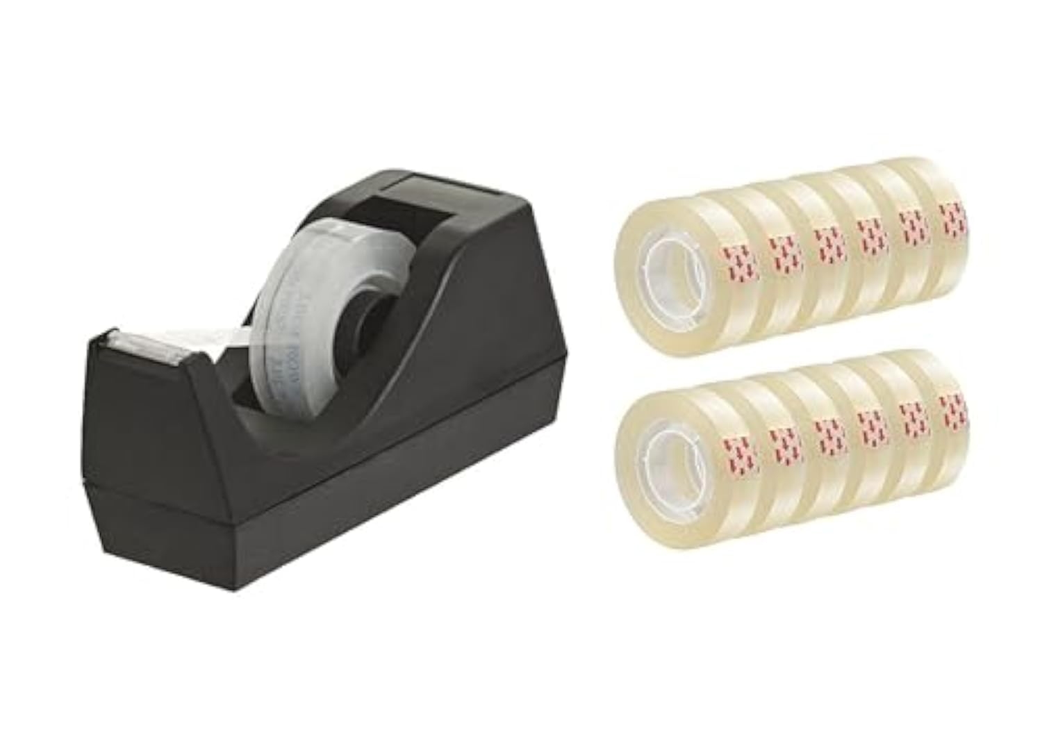 Tape Dispenser (Black+ 12 Roll Clear Tape)