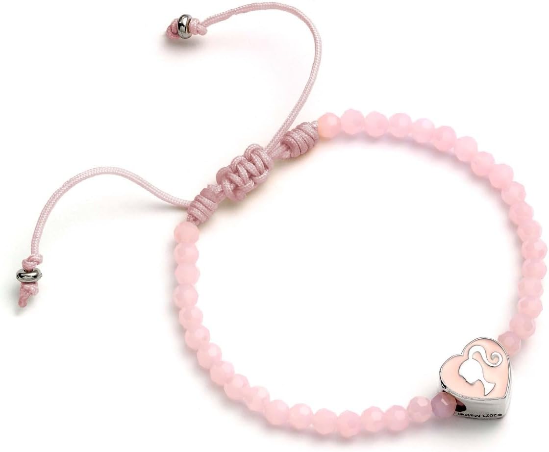 Barbie™️ Pink Bead Friendship Bracelet with Heart Shaped Bead, One Size, Zinc, BMFB0007