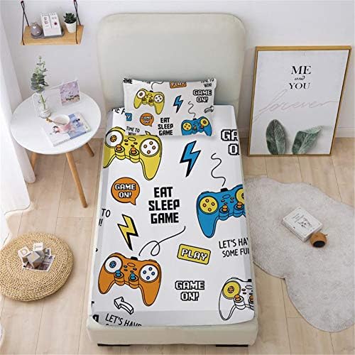 Mkikejoy Video Game Sheets Twin Size Gaming Sheets 2 Piece 1 Fitted Sheet with 1 Pillowcase Colorful Game Controllers Print Soft Sheets for Boys Girls Teens
