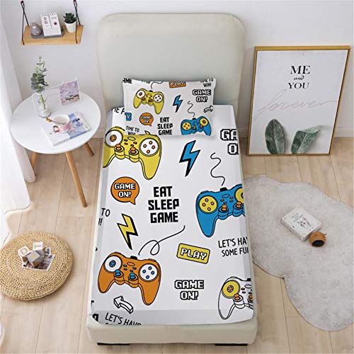 Mkikejoy Video Game Sheets Twin Size Gaming Sheets 2 Piece 1 Fitted Sheet With 1 Pillowcase Colorful Game Controllers Print Soft Sheets For Boys Girls Teens #TOP2