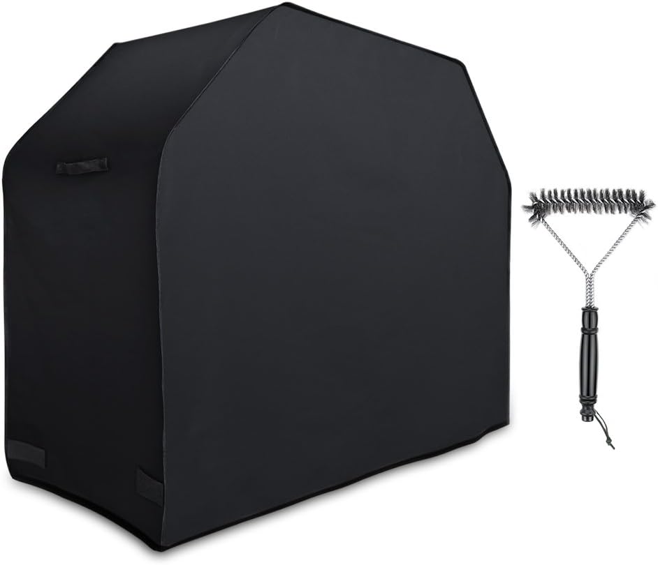 Antree Grill Cover, 58-Inch 600D Heavy Duty Waterproof BBQ Gas Grill Cover for Weber, Holland, Jenn Air, Brinkmann and Char Broil-Black with Handles Including Grill Brush.