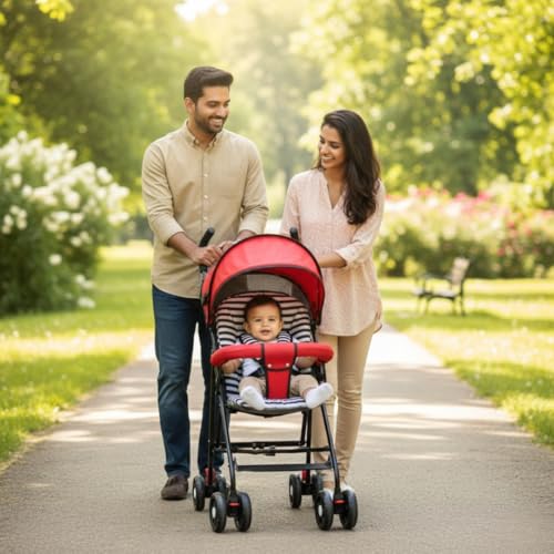 Image of OBABY Stroller with Reclining Seat, Adjustable Canopy, Safety Harness, Smooth Wheels, Compact Folding Design (Foldable-Pink)