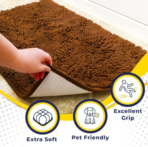 Image of Muddy Mat | Super Water Absorbent Door Mat Indoor, Microfiber Quick Dry Chenille Entryway Rug, Slip Resistant Front Door Mat, Indoor Mats for Entryway, Machine Washable Pet Rug, Amber 2ft x 4ft