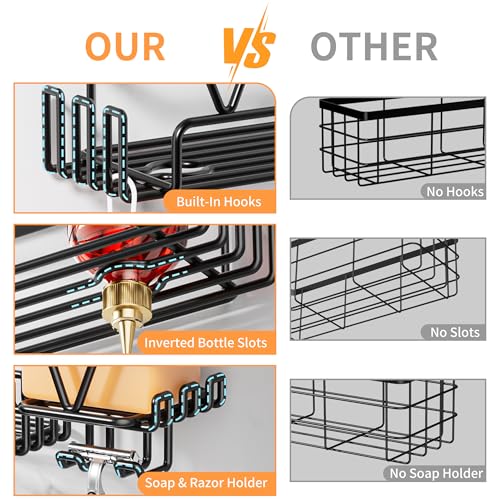 KEGII Adhesive Shower Caddy 4 Pack, No Drilling Shower Organizer with Towel Rack, Hooks & Soap Holder, Self-Adhesive Bathroom Shelves Rack for Space-Saving Storage - Image 6