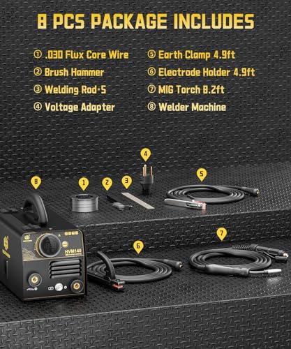 HZXVOGEN Soldador MIG 140A, máquina de solda 110V/220V, soldador de núcleo de fluxo, elevador TIG, v