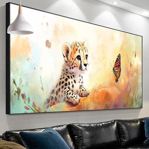 Diamond painting léopard et papillon 150x50cm grand format pour broderie diamant