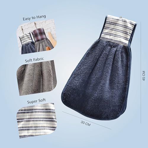 Image of Hand Towel with Loop | 600 GSM | Hanging Napkin for Wash Basin, Kitchen Sink, Bathroom| Pack of 3 in (Grey, Blue and Cream) | Assorted