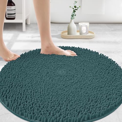 Image of MAYSHINE Large Plush Shaggy Chenille Bath Mat 36 inchx36 inch Round, Extra Soft, Super Absorbent, Non-Slip Bathroom Rug, Fluffy Microfiber, Area Rug Sets for Bathroom Floor, Kitchen, Living Room, Teal
