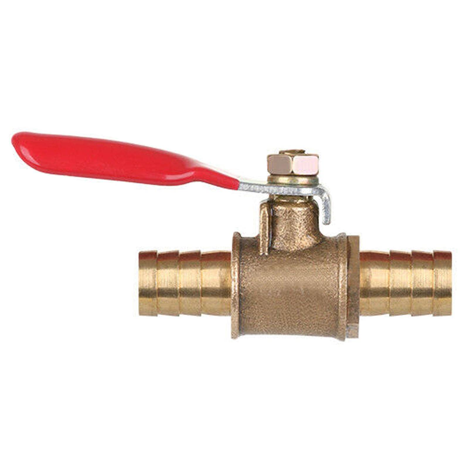 Dapetz ® Brass Ball Valve 10mm Red Lever Inline Hose Barb for Water Air Gas Fuel Shut-Off