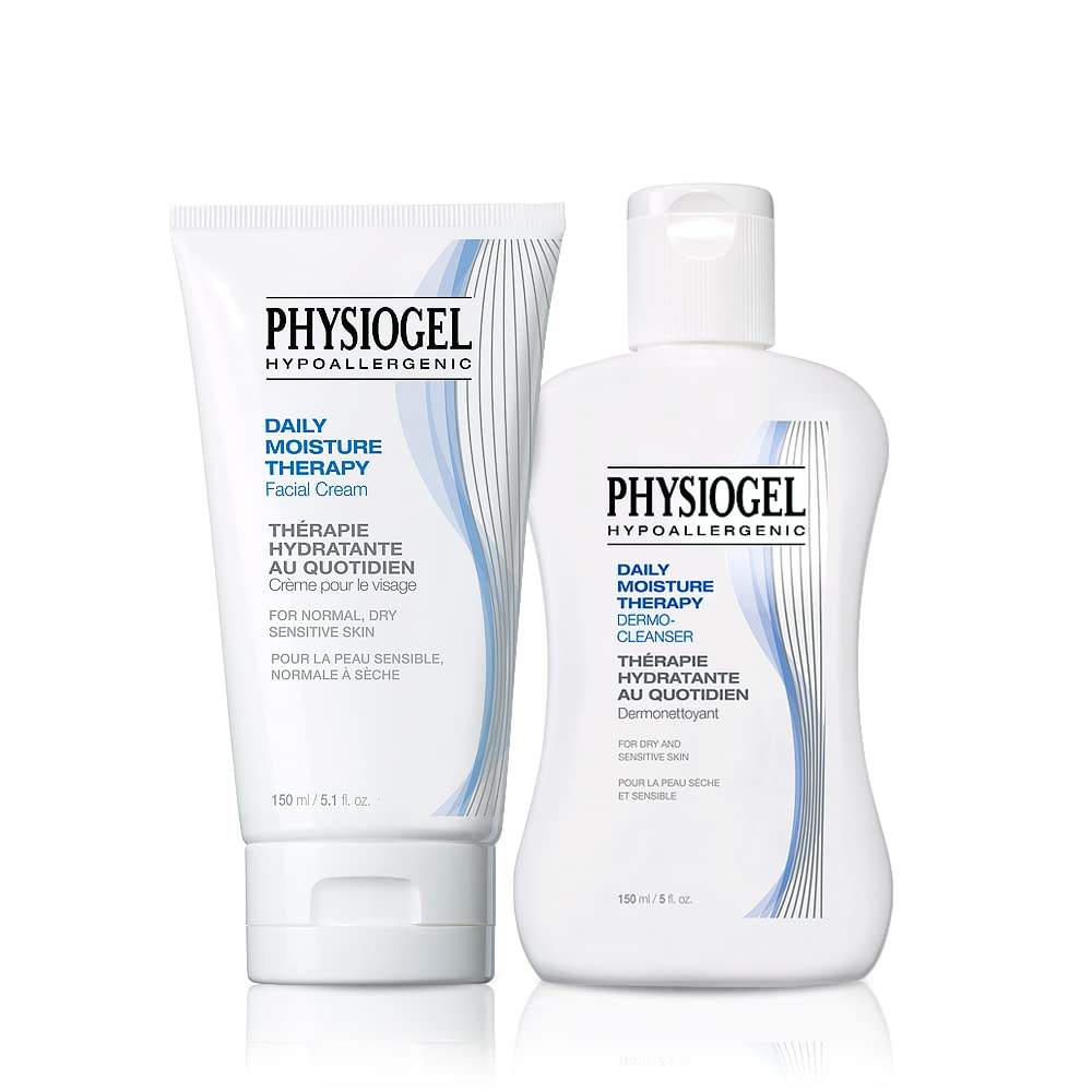 Physiogel Daily Moisture Therapy Face Cream (5.1 fl oz) & Cleanser (5.1 fl oz) Bundle | 72hr Moisturizerizing, Low-irritant, Fragrance Free | PH balanced & Vegan Gentle | Suitable for All Skin Type