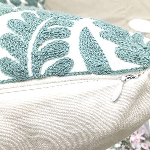 Awebest Blue Embroidered Throw Pillow Covers Summer Outdoor Decorative Pillowcases 18X18 Square Cushion Cover For Couch Sofa Bedroom Farmhouse 2 Pcs #TOP4