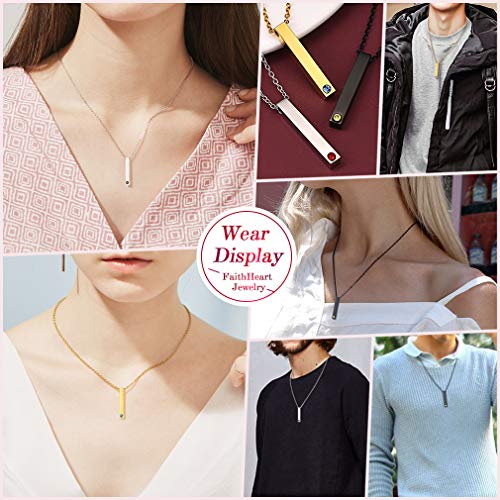 Faithheart Birthstone Bar Necklace Personalized Black Gun Plated Men Women Custom Initial Name Vertical Bar Pendant Engraving Same Day Shipping-Black #TOP4