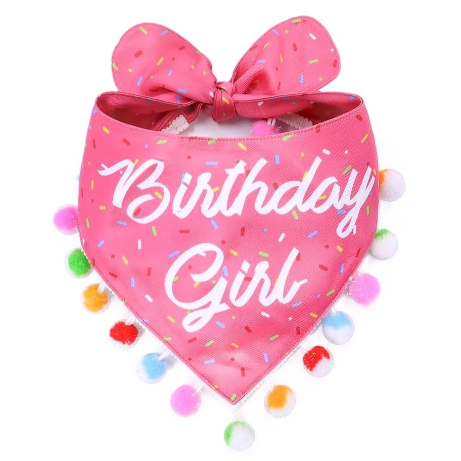 LunaMarie - Luxury Pet Birthday Bandanas -Premium & Silky Poly Fabric | 100% Handmade | Custom Shape Dual Layered (Birthday Girl, Large)